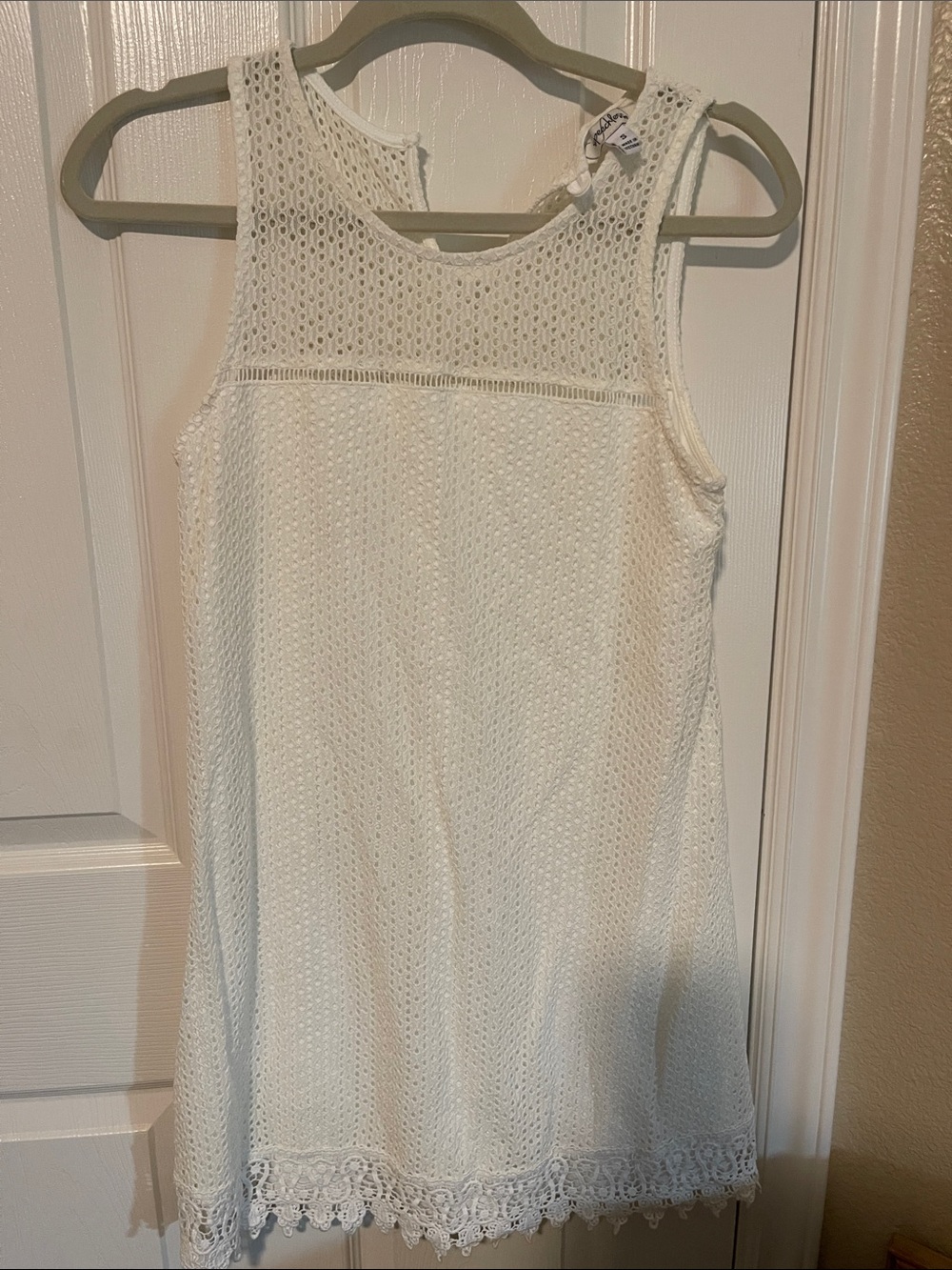 Speechless White Crochet Tank Dress with Lace Hem